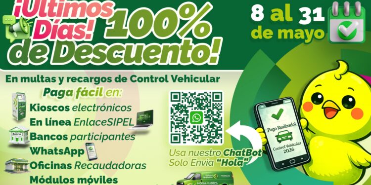 ÚLTIMOS DÍAS DEL 100 POR CIENTO DE DESCUENTO EN MULTAS Y RECARGOS DEL CONTROL VEHÍCULAR