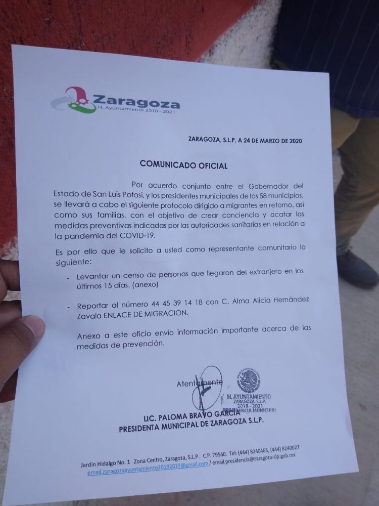 Suspende eventos masivos el Ayuntamiento de Villa de Zaragoza