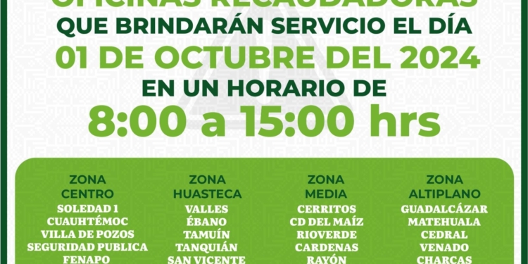 OFICINAS RECAUDADORAS GARANTIZAN ATENCIÓN EL 1 DE OCTUBRE