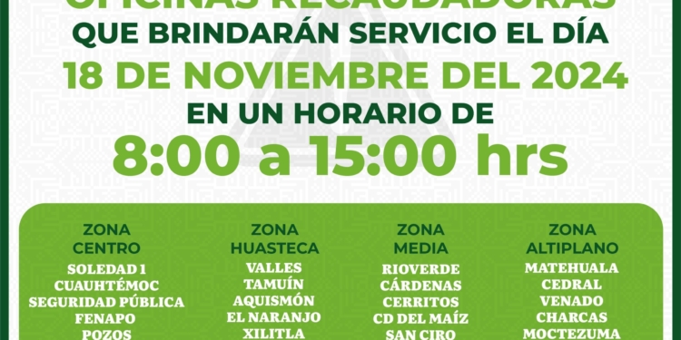 OFICINAS RECAUDADORAS BRINDARÁN ATENCIÓN ESTE 18 DE NOVIEMBRE