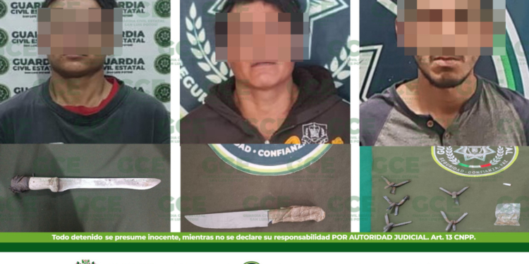 AGENTES DE LA GUARDIA CIVIL ESTATAL DETUVIERON A TRES PERSONAS POR LLEVAR CONSIGO ARMAS PROHIBIDAS