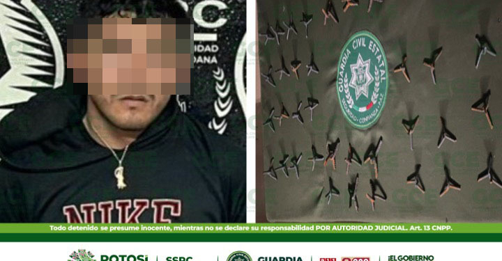 PRESUNTO INTEGRANTE DE GRUPO CRIMINAL ES CAPTURADO POR GUARDIA CIVIL ESTATAL CON OBJETOS “PONCHA LLANTAS