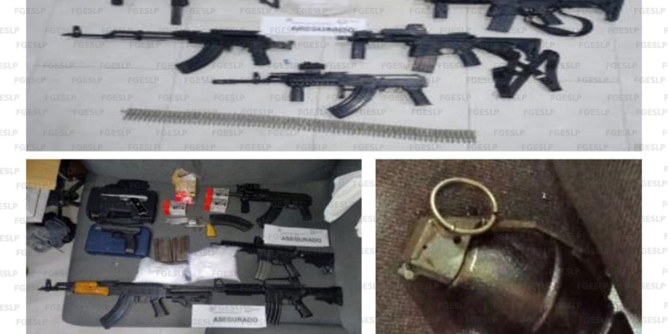*POLICÍA DE FISCALÍA POTOSINA ASEGURA 14 ARMAS, DROGA Y VEHÍCULOS EN LA COLONIA 21 DE MARZO*