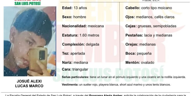 FISCALÍA DE SLP INICIA ALERTA AMBER PARA LOCALIZAR A UN ADOLESCENTE EN VILLA DE POZOS