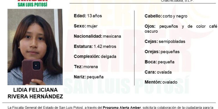 *FGESLP INICIA ALERTA AMBER PARA LOCALIZAR A ADOLESCENTE DE 13 AÑOS EN SAN MARTÍN CHALCHICUAUTLA*