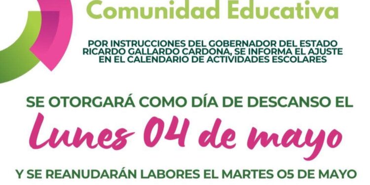 GOBIERNO ESTATAL ANUNCIA CAMBIO DE DÍA DE DESCANSO EN BENEFICIO DE LA COMUNIDAD EDUCATIVA