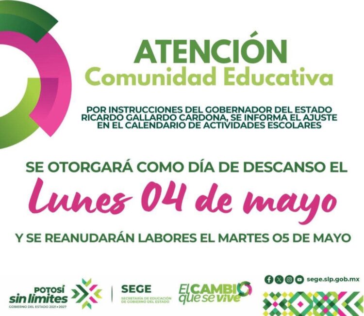 GOBIERNO ESTATAL ANUNCIA CAMBIO DE DÍA DE DESCANSO EN BENEFICIO DE LA COMUNIDAD EDUCATIVA