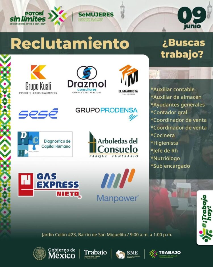 GOBIERNO ESTATAL IMPULSA MÁS OPORTUNIDADES LABORALES PARA LAS POTOSINAS