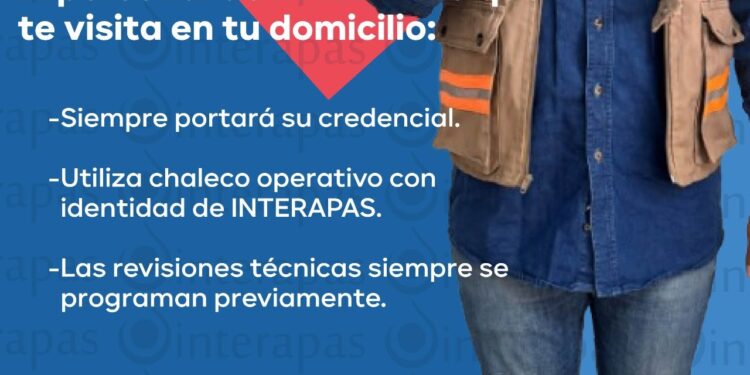 INTERAPAS alerta a la población por personas que se hacen pasar por personal del organismo.