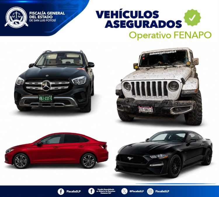 FISCALÍA DE SLP ASEGURA VEHÍCULOS DURANTE OPERATIVO EN LA FENAPO; SUMAN 25 RECUPERADOS