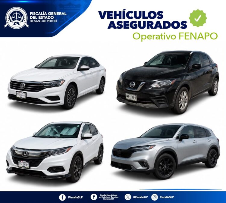 FISCALÍA DE SLP ASEGURA VEHÍCULOS DURANTE OPERATIVO EN LA FENAPO; SUMAN 25 RECUPERADOS