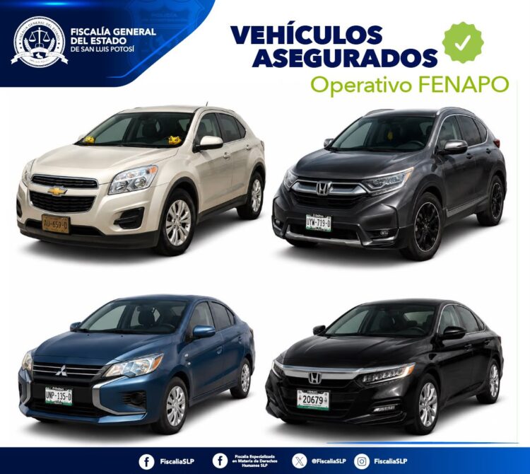 FISCALÍA DE SLP ASEGURA VEHÍCULOS DURANTE OPERATIVO EN LA FENAPO; SUMAN 25 RECUPERADOS