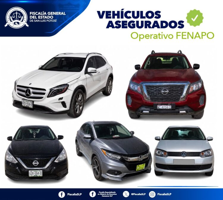 FISCALÍA DE SLP ASEGURA VEHÍCULOS DURANTE OPERATIVO EN LA FENAPO; SUMAN 25 RECUPERADOS