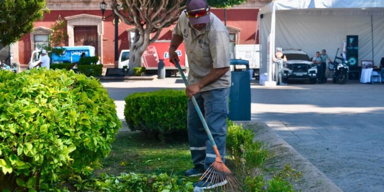 Plazas del Centro Histórico de San Luis Capital lucen jardines cuidados