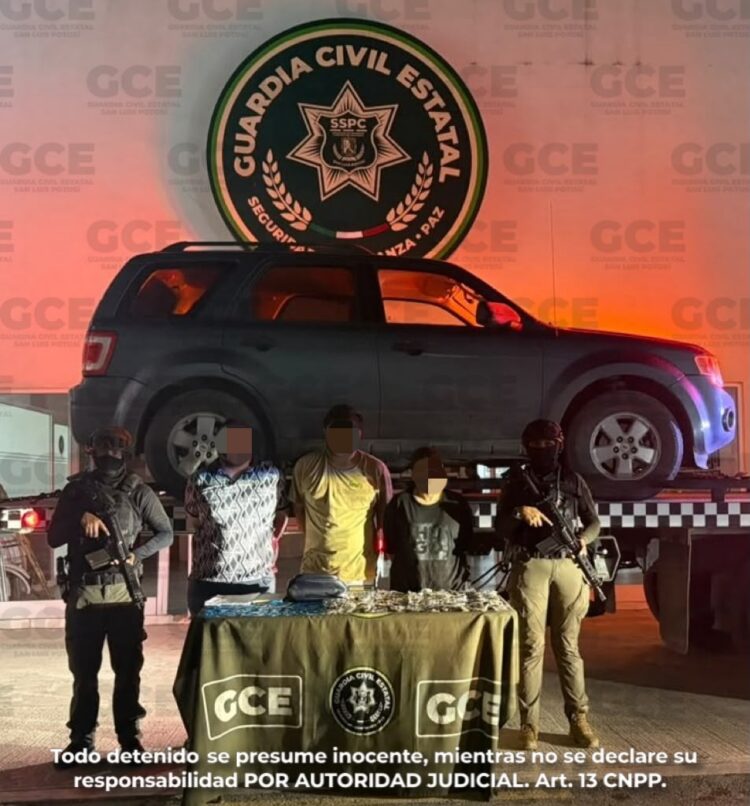 GCE DETIENE A TRES PERSONAS CON MARIHUANA Y CRISTAL EN CIUDAD VALLES