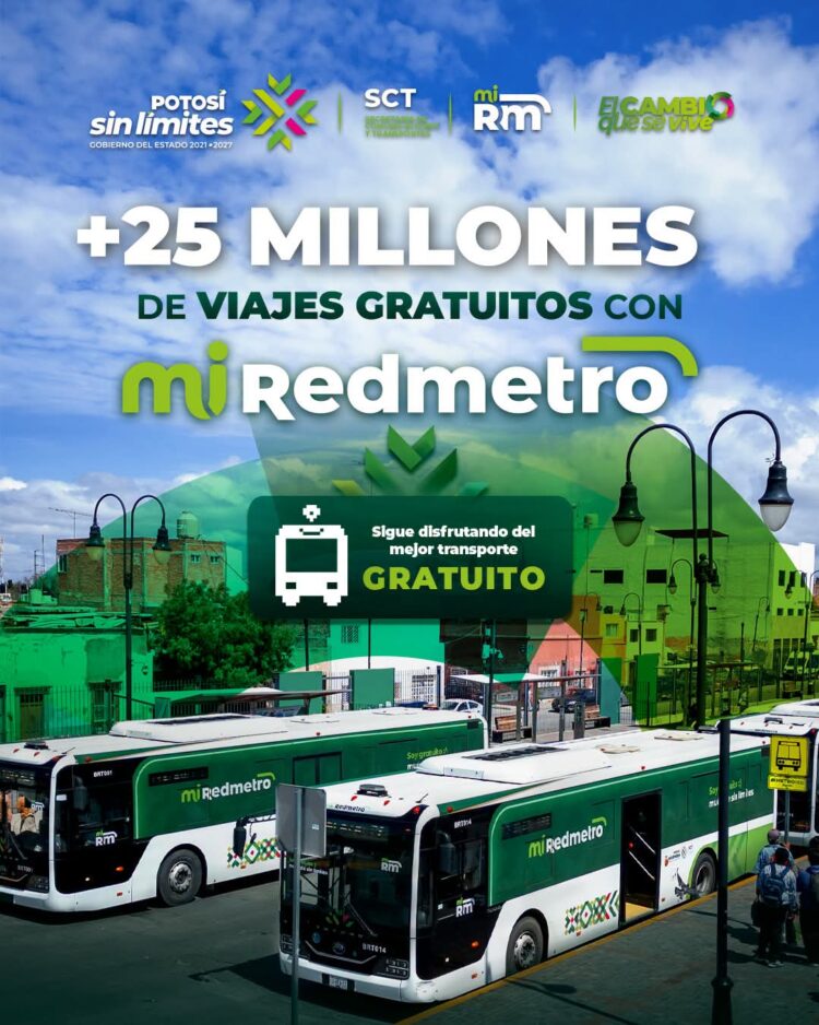 CON RESPALDO DEL GOBERNADOR RICARDO GALLARDO, LA REDMETRO SUPERA LOS 25 MILLONES DE VIAJES GRATUITOS